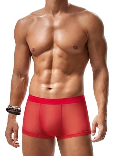 Avidlove Mens Underwear Trunk Breathable Mesh Boxer Briefs Sexy Lingerie Boxer Shorts for Men Red XL - Image 1