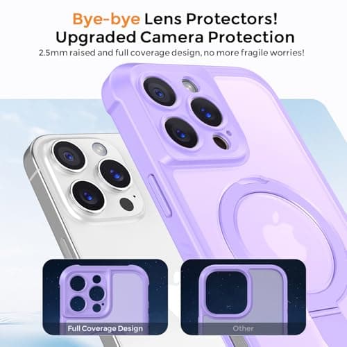MOCCA Design for iPhone 16 Pro Max Case with Magnetic Invisible Stand [Full Camera Protection] [Compatible with Magsafe] Military Drop Shockproof Translucent Matte Phone Case Cover 6.9",Light Purple - Thumbnail 3