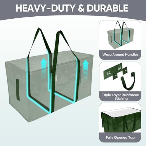 TICONN 6 Pack Extra Large Moving Bags Heavy Duty with Zippers & Carrying Handles, Durable Storage Bags Moving Boxes for Closet Organizers and Storage (6 Pack, Olive) - Thumbnail 3