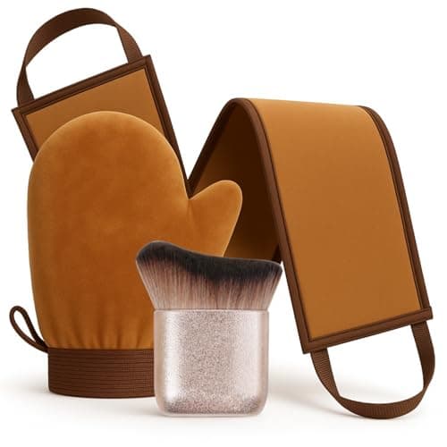 3 in 1 Self Tanner Applicator Set for Beginners Streak-Free Tanning Mitt with Back Applicator & Kabuki Brush Easy Self Tanning Tools for Body Face & Back, No Orange Hands Self Tanning Tools Kit - Image 1