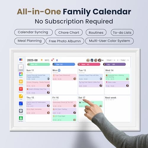 21.5-Inch Smart Digital Calendar & Photo Frame for Family, Large Wall Planner with Auto-Sync to Apple, Google & Outlook, Touchscreen Display with Chore Chart, To-Do Lists & Meal Planner, No Subscription, White Frame - Thumbnail 3