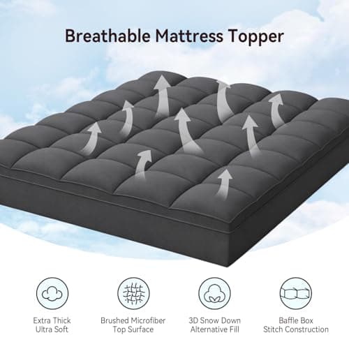 ABENE Mattress Topper Twin for Back Pain Relief, Extra Thick Mattress Pad Pillowtop, Soft Mattress Protector Cover with 8"-21" Deep Pocket, Overfilled Down Alternative Filling (Gray, Twin) - Thumbnail 3