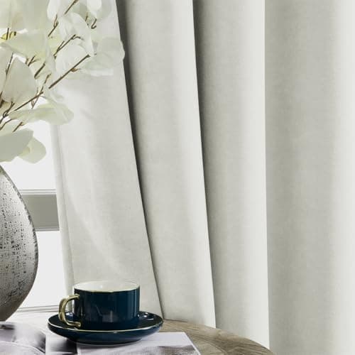 Joydeco Vanilla Grey Velvet Curtains 90 Inches 2 Panels, Luxury Thermal Insulated Soft Curtains for Bedroom & Living Room, Room Darkening Velvet Drapes, Rod Pocket (52W x 90L) - Thumbnail 5
