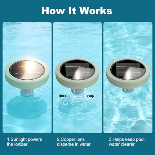 Solar Pool Ionizer for Above Ground, Floating Copper Pool Cleaner Purifier Cuts Chlorine by 85% Works for Pools Up to 45,000 Gal, Swimming Pools Water Cleaner for in-ground Pools and spas (Green) - Thumbnail 3