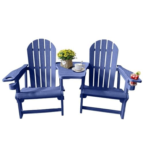 Adirondack Chairs Set of 2 Tool-Free Assembly,Removable Tabletop Tray,No Screws Needed,All-Weather HDPE Outdoor Patio Furniture Set with Cup Holders,Outdoor Lawn Chair for Patio Garden(Navy Blue) - Image 1