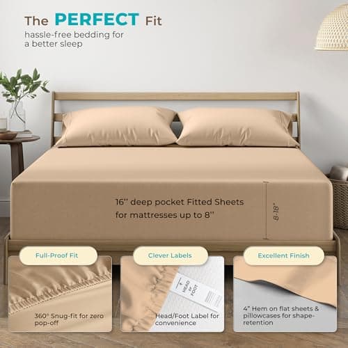 THREAD SPREAD 100% Egyptian Cotton Sheets King Size - 800 Series Euphoria Collection Egyptian Cotton King Size Bed Sheets Set (4 PC, Taupe), Soft, Cooling, 16" Deep Pocket Sateen Hotel Bedsheet - Thumbnail 4