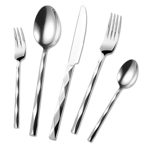 20-Piece Silverware Set, Premium Flatware Set for 4, 18/10 Stainless Steel Cutlery with Diamond Cut Pattern for Dinner, Kitchen, Home, Wedding, Party, Dishwasher Safe - Image 1