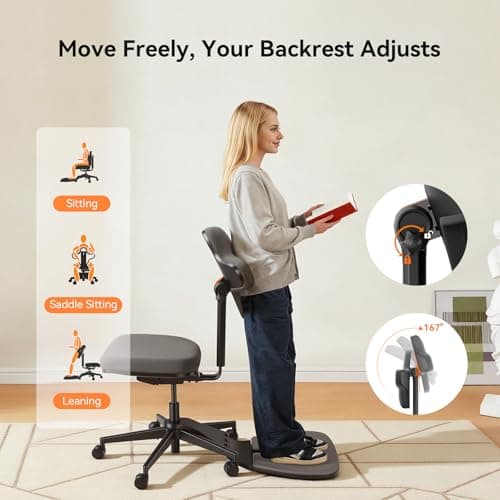 Newtral Standing Desk Chair, Standing Mate Chair for Sit-Stand, Ergonomic Leaning Perch Chair with Anti-Fatigue Mat, Standing Stool, Saddle Chair, Height Adjustable Home Office Posture Seat-MT-M-DG - Thumbnail 6
