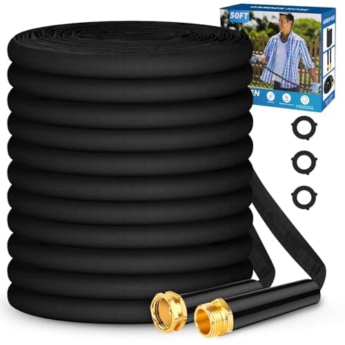 Hepciee Garden Hose 50 ft, Non-Expanding Water Hose, Flexible Ultra-Light, Anti-Kink, Wear-Resistant, Easy Storage, Hose with 3/4 for Outdoor, Garden, Yard and Lawn