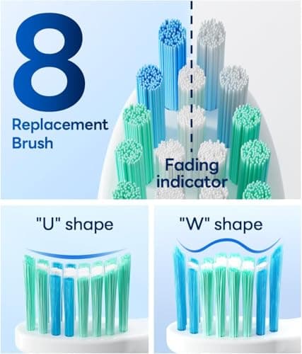 Bymore Electric Toothbrush for Adults,Travel Sonic Toothbrush Set with 8 Replacement Heads, Deep Clean Rechargeable Toothbrush One Charge for 70days 5 Modes 2mins Timer-Bright White - Thumbnail 4