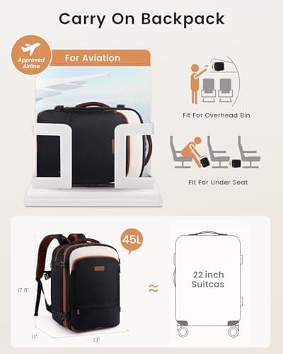 LOVEVOOK Carry On Travel Backpack For Women Flight Approved, 40L Personal Item Travel Bag Flight Approved, TSA Travel Bag Fit 17.3 Inch Laptop, Weekender Overnight Waterproof Daypack with 2 Cubes - Thumbnail 2