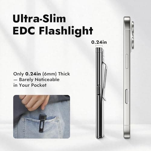 WARSUN T7 Flat Rechargeable Flashlight, Slim Pocket LED EDC Light with Clip and Magnetic Base, Small Thin Handheld Flashlight for Night Walking, Emergency, Car Repair, USB C Charging - Thumbnail 3