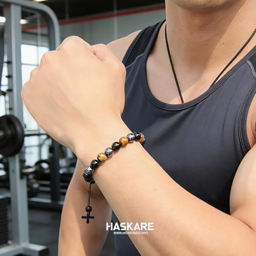 Multi Protecion Gifts for Men - Tiger Eye Black Obsidian Bracelets, Healing Crystal Energy Stone Jewelry, Stuffers for Dad Husband Grandpa, Handmade Birthday Gifts for Him Father's Day Anxiety Relief - Thumbnail 3