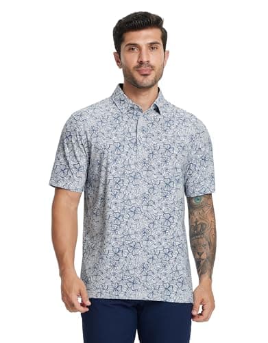 M MAELREG Golf Shirts for Men Dry Fit Print Performance Lightweight Collared Casual Mens Polo Shirts Short Sleeve - Thumbnail 2