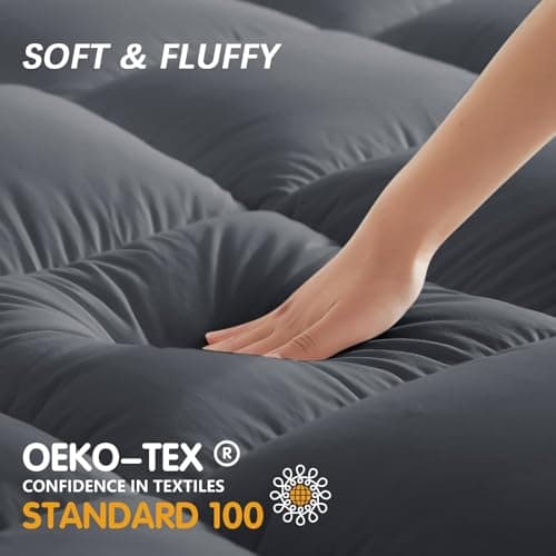 CYMULA Short Queen Mattress Pad, Cooling Bed Topper, Thick Pillow Top, Grey Plush Down Alternative Fill - Thumbnail 5