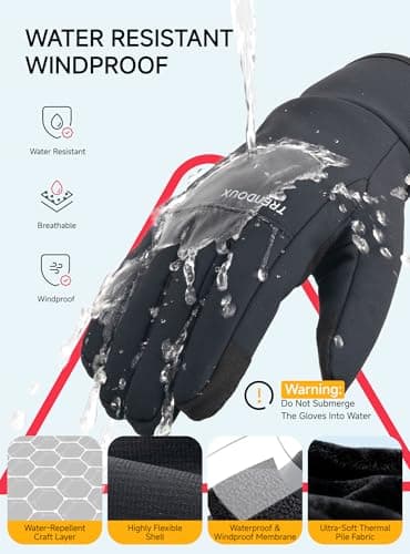 TRENDOUX Touchscreen Fingers Thin Warm Black Tech Winter Gloves for Men Women Size Small, Anti-Slip 3M Grip Lightweight Insulated Mitten Work Gloves Indoor Outdoor for Extreme Freezing Cold Weather - Thumbnail 5