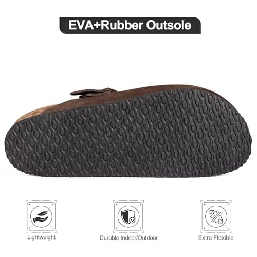 Brelzo Calvior Womens Suede Clogs Mens Leather Mules Arch Support Potato Shoes Slip On Slipper Sandals with Adjustable Buckle for Outdoor Use, Dark Brown Size 8-8.5 - Thumbnail 5