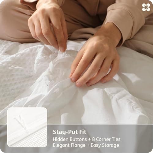 Bedsure Cotton Duvet Cover California King Size - 100% Cotton Waffle Weave Coconut White Duvet Cover, PureWoven Textured Breathable Bedding Comforter Cover for All Season, 1 Duvet Cover Only 104"x98" - Thumbnail 5