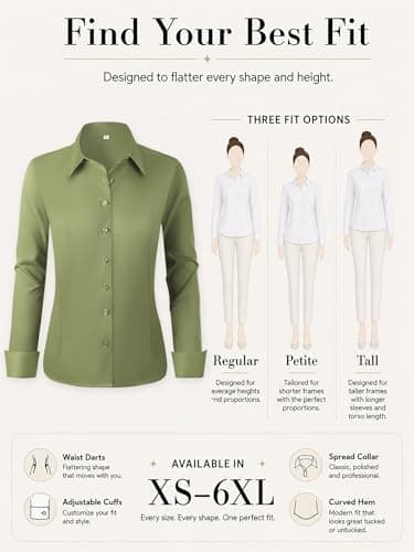 BBIBBI Women's Blouses & Button-Down Shirts for Women Business Casual Womens Work Tops Long Sleeve Button Down Moss Green Size XS - Thumbnail 5