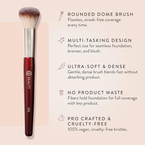 BK BEAUTY 106 ROUND FOUNDATION BRUSH – Dense Dome Shape for Liquid & Cream Foundation, Seamless Streak-Free Application, Multi-Use Face Makeup Tool - Thumbnail 2