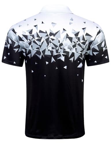 Seadodo Golf Shirts for Men Short Sleeve Dry Fit Moisture Wicking Performance Print Polo Shirt for Tennis Hiking Camping Black Geometry M - Thumbnail 4
