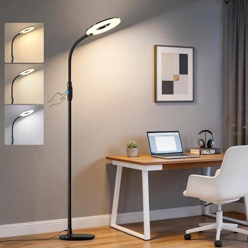 GyroVu LED Floor Lamp, 70'' Bright Reading Floor Lamps for Living Room, Dimmable & Adjustable Color Temperature, Touch Control Standing Tall Lamp, Gooseneck Floor Light for Bedroom Office, Black - Image 1