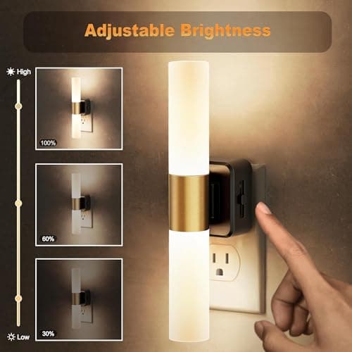 JandCase LED Night Light, Night Lights Plug into Wall, 3000K Soft White, 0-100LM Adjustable Brightness, 180° Rotating Plug in Night Light with Auto Light Sensor for Bedroom Bathroom Hallway - Thumbnail 2