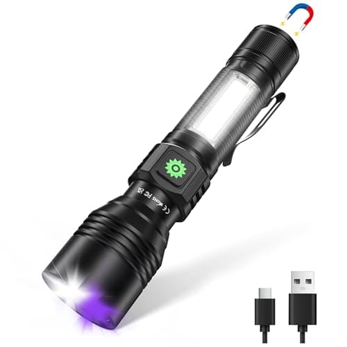 DARKDAWN 3 in1 Super Bright Flashlight & UV Flashlight 395nm, High Lumens USB Rechargeable Ultraviolet Blacklights,Handheld Portable Flash Lights for Camping, Outdoor Adventure, Pet Urine Stains - Image 1