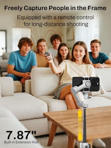 AOCHUAN Smartphone Gimbal Stabilizer for iPhone & Android, 3-Axis Phone Gimbal with Bluetooth Remote Control, Built-in 7.8” Extendable Rod, Face Tracking, Video Stabilizer – Smart V8 Kit White - Thumbnail 3