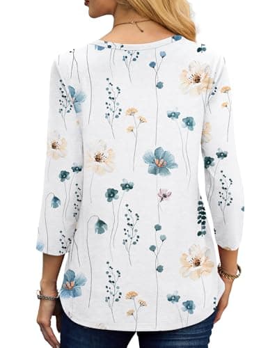 NORACORA Women's 3/4 Length Sleeve Crew Neck T-Shirt - Printed Casual Basic Tops - Thumbnail 4