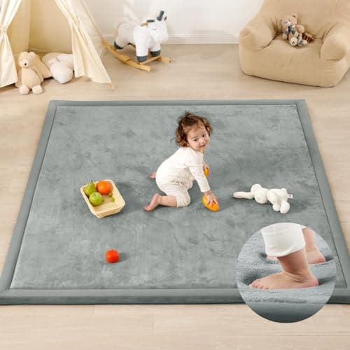 PaPaMat 1.3" Thick Baby Play Mat for Floor Playpen, 71x79 Large Foam Tummy Time Mat, Padded Support Soft Plush Nursery Rug for Infant Kids Toddler Crawling Kick Activity (Light Grey)