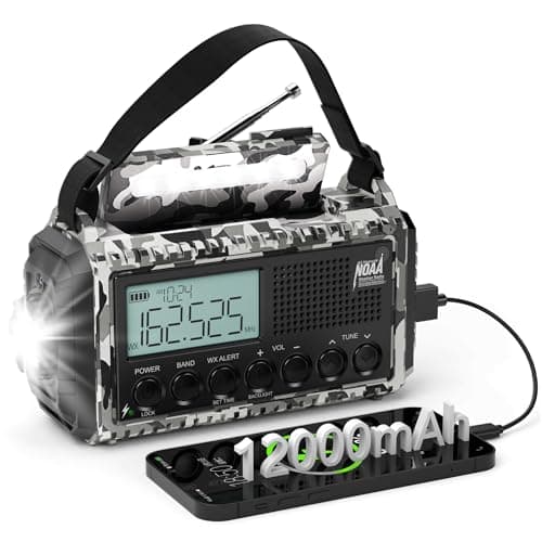 Emergency Radio 12000mAh AUTO NOAA Weather Radio, Solar Hand Crank Portable AM/FM Shortwave Radio with Rechargeable Battery Powered, Flashlight, Reading Lamp, SOS Alarm for Indoor Outdoor Emergencies - Image 1