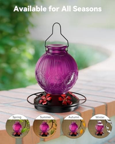 26Oz Hummingbird Feeder for Outdoors, Vintage Glass Bird Feeder with Perch, Durable & Easy to Clean, Hanging Nectar Feeder for Garden, Yard, Deck – Gifts for Women Mom (Violet) - Thumbnail 6