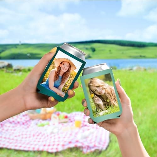 Custom Neoprene Can Cooler Sleeves 2 Pack Bulk Drink Insulated Beer Can Coolers Personalized Logo Image Text Collapsible Can Sleeves for Weddings, Parties, Mother’s Day, Father’s Day - Thumbnail 4