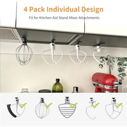 Mixer Attachment Holder for Kitchen Aid Accessories and Attachments - 4 Pack Storage Organizer Fits for KitchenAid Dough Hook Paddle Whisk Attachment Hanging Hanger (Plastic Black) - Thumbnail 2
