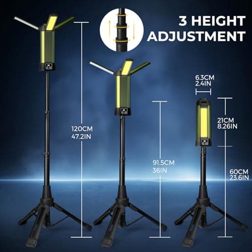 Geisofu Rechargeable Work Light with Stand, Outdoor LED Cordless Camping Light with Portable Telescopic Bracket, 3.7 Ft Tall 6AH Battery, 2000 Lumen Construction Lights with Carrying Bag Green Medium - Thumbnail 6