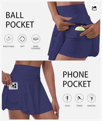 Navy Pleated Skirts for Womens High Waisted Athletic Tennis Skirts Short with Pockets Cute Cheer Uniform Skirt - Thumbnail 2