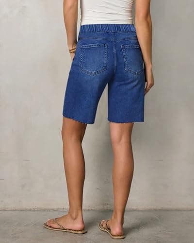 Women Jean Shorts Women Booty Lifting Jeans Blue Denim Plus Size Long Jean Shorts Dressy Casual Shorts - Thumbnail 3