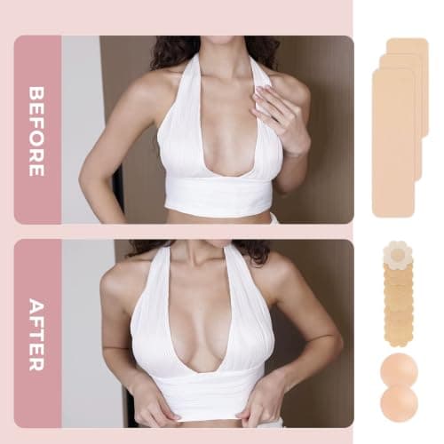 UOTJCNR Breast Lift Silicone Boob Tape, 6 Pcs Precut Soft Stretch Boobtape for Large Breast, Body Tape for A-G Cup Beige - Thumbnail 6