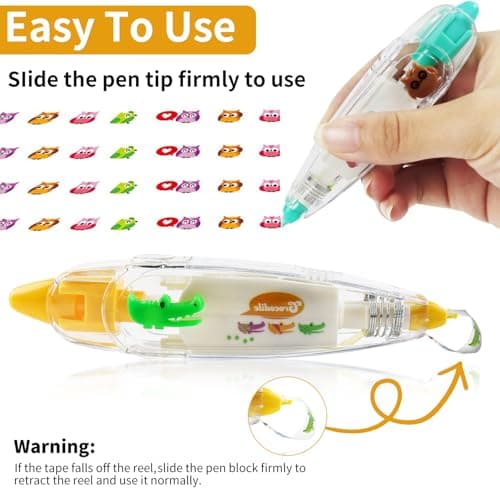 6Pcs Correction Pen, Cute Stationary, Tape Pen, Cute Animals Press Type Decorative Pen, DIY Cartoon Correction Tape for Gift, Stocking Stuffers, Christmas, Classroom Must Haves, School Supplies - Thumbnail 2