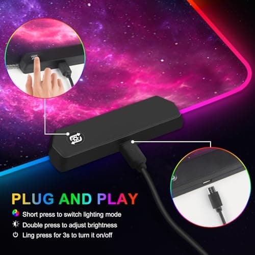 ARTSO RGB Gaming Mouse Pad, Large Extended Soft Led Mouse Pad with 14 Lighting Modes 2 Brightness, Water Resist Keyboard Pad, Computer Mousepads Mat 35.4x15.7inch, Starry Mountains - Thumbnail 5
