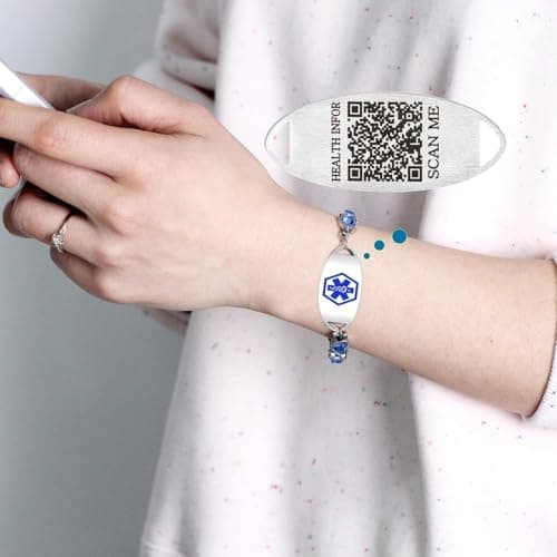 Dynamic QR Code Medical Alert Bracelet for Women, Heart-Shaped Zircon Chain Titanium Steel Jewelry, Editable Medical ID Bracelet, Scan to Update Medical Information Anytime, No Engraving Required (QR Code-US Stock) - Thumbnail 5