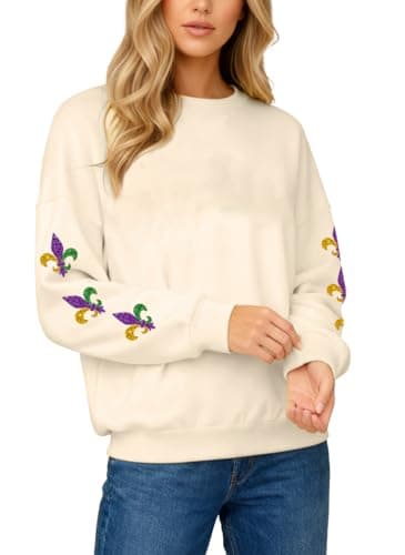 Eatbook Fat Tuesday Sweatshirt for Women Glitter Shrove Tuesday Long Sleeve Shirt Carnival Crewneck Pullover Top - Thumbnail 2