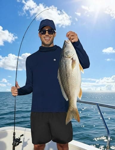 PINSPARK UPF 50+ Men Long Sleeve Sun Shirts Hoodie with Mask Protection Fishing UV Rash Guard Lightweight Quick Dry Navy Blue - Thumbnail 2