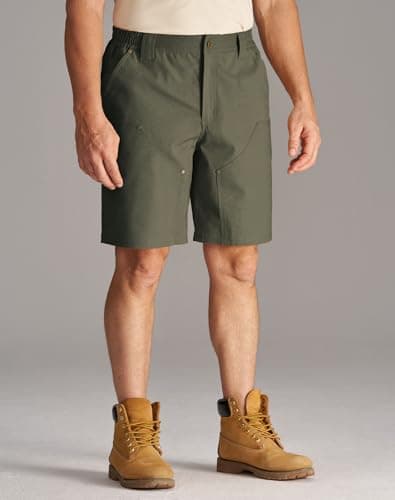 CHRONOLINE Men's Work Utility Shorts Heavyweight Cotton Water-Repellent Canvas Mid-Rise Regular Fit Carpenter Shorts, Olive Green, 34 - Thumbnail 4