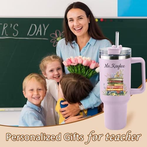Elemtansy Teacher Appreciation Gifts Personalized Tumbler with Name Custom 40 oz Tumbler with Handle Customized Thank You Teacher Gifts from Students Back to School 2026 Graduation Cup Gifts for Women - Thumbnail 2