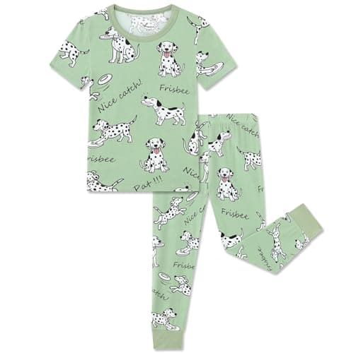 NewSeed Kids 2-Piece So Soft 2-Piece Playtime Set – Short Sleeve Crew Neck Top with Matching Leggings, Little to Big Kids (Dalmatian Dog, 5-6Y) - Image 1