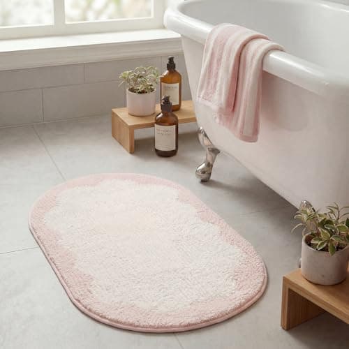 GRANNY SAYS Pink Oval Bathroom Rugs,16" x 24",Non-Slip Bath Mats for Bathroom, Plush Shag Absorbent Microfiber Ultra Soft Bath Mat, Cute Washable Rug for Tub, Shower, Bedroom