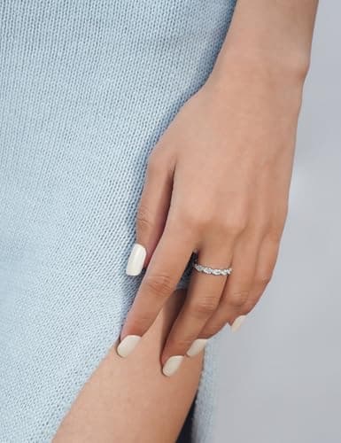 IMOLOVE Moissanite Wedding Bands for Women, Trendy 0.3 Carat Half Silver Women's Eternity Wedding Bands Fashion Moissanite Stackable Rings for Women with 18K White Gold Plated Size 9 - Thumbnail 4