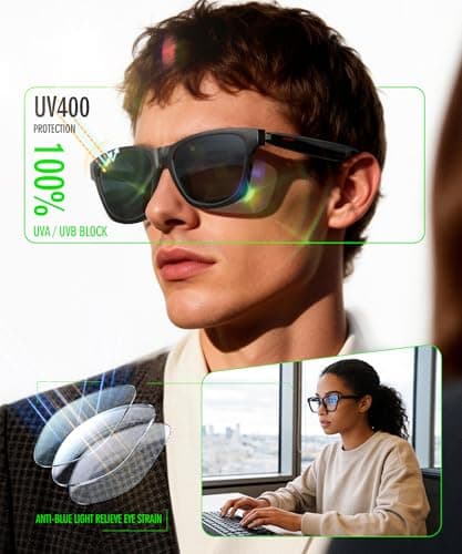 GLOSSIA AI Smart Glasses, Bluetooth Audio Glasses for Men Women, Blue Light Smart Glasses with Noise Cancelling, Hands-Free Calls, Music & Voice Control for Work/Study/Travel, iOS/Android - Thumbnail 5